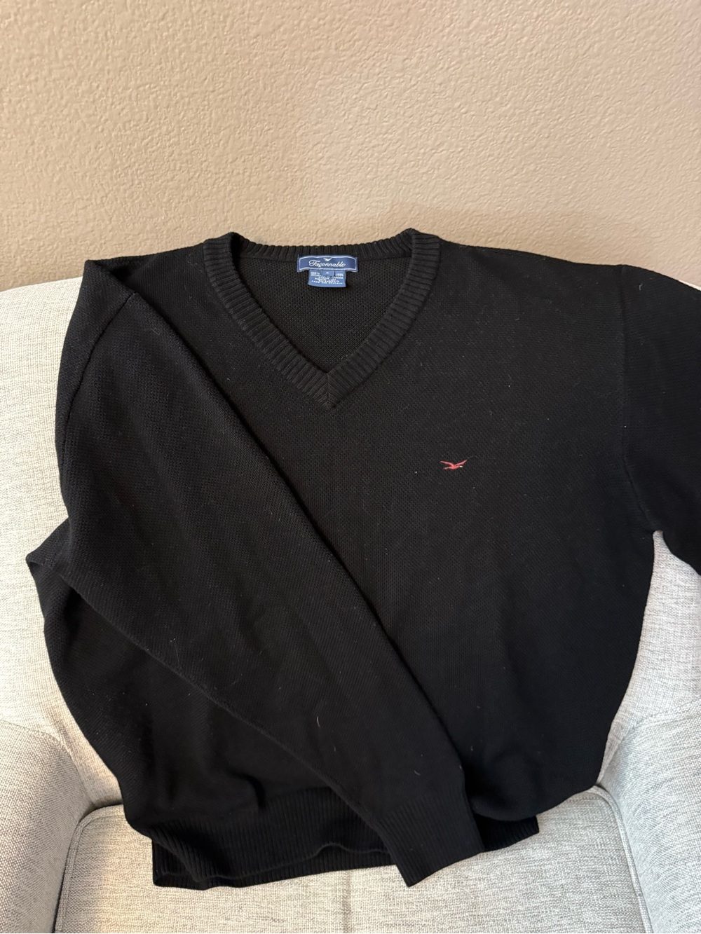 Faconnable Black V-Neck Sweater with Small Red Logo